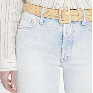 VANESSA BRUNO hand woven natural raffia belt classic rectangle buckle beige OS